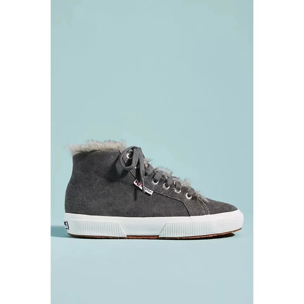 Superga Grey Shearling Lined High Top Sneakers - Picture 2 of 8